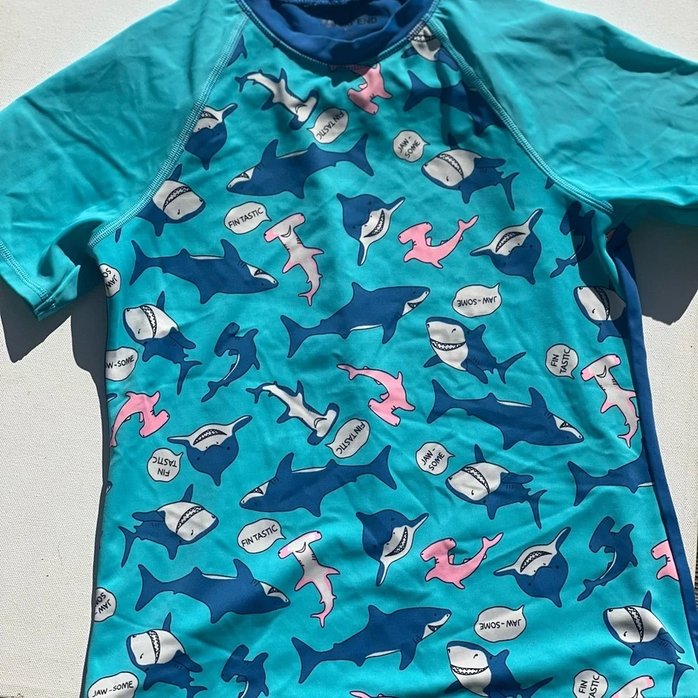 Lands End Girls Print Mock neck Rashguard Swim Top